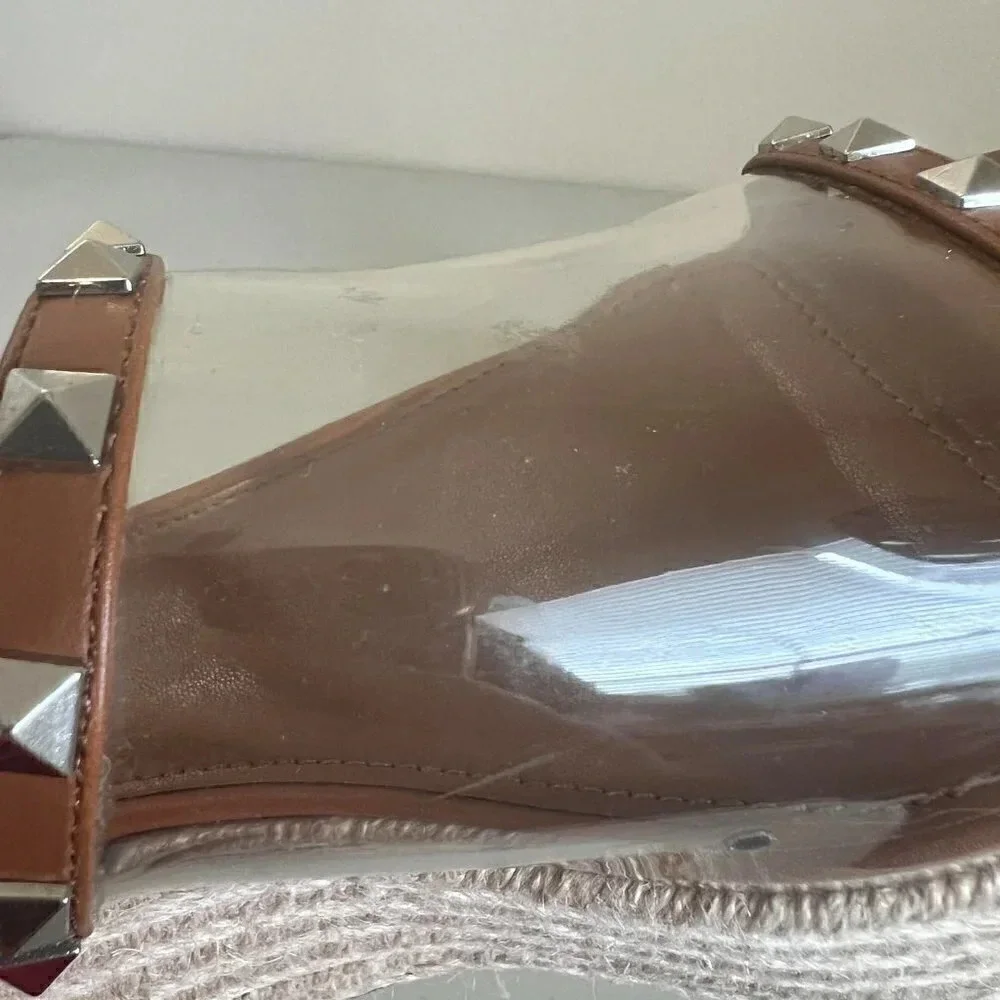 Marc Fisher Womens Leather Studded Espadrille Platform Sandals Brown Size 8 1/2M